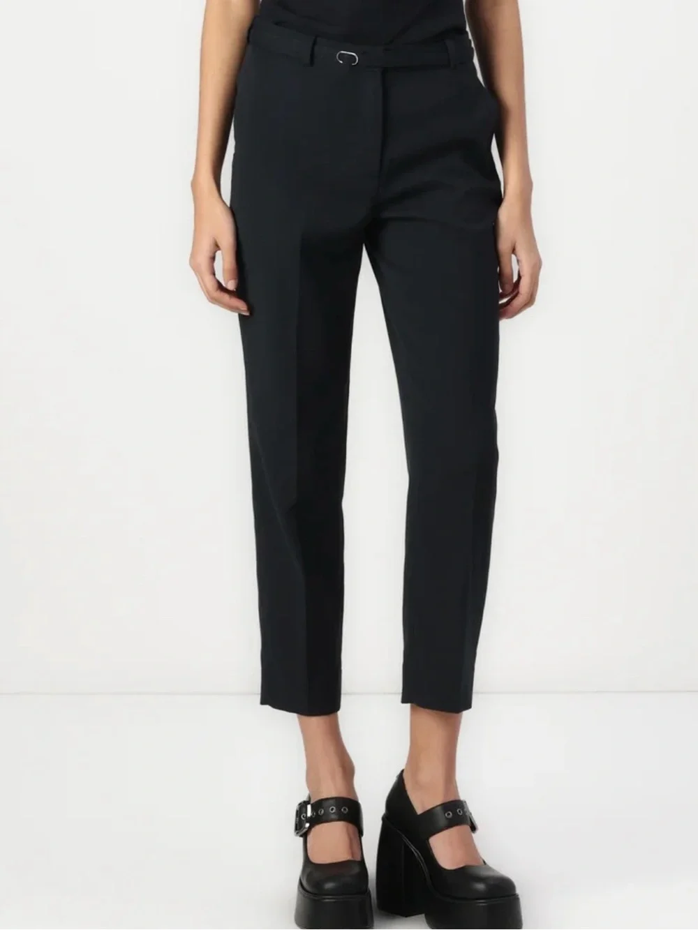 Abercrombie High Rise Belted Ankle Straight Pants Black